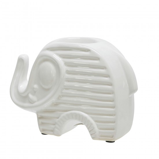 Ceramic 6" Elephant Tea Light Candle Holder, White