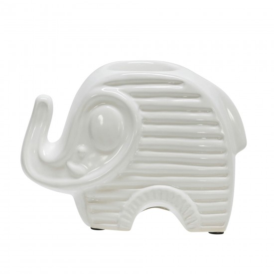 Ceramic 6" Elephant Tea Light Candle Holder, White