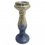 12" Silver Blue, Crackled Candle Holder