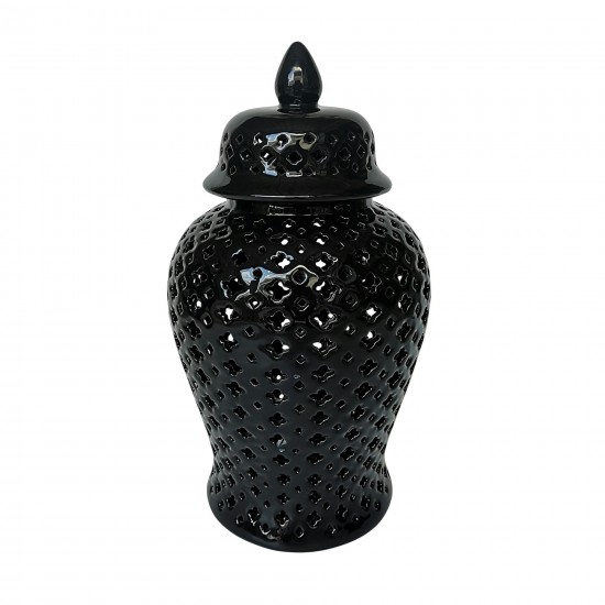 17" Cut-out Clover Temple Jar, Black