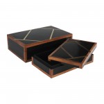 Resin, S/2 10/12" Boxes W/ Gold Inlay, Black