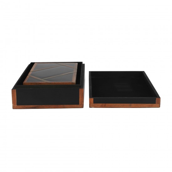 Resin, S/2 10/12" Boxes W/ Gold Inlay, Black