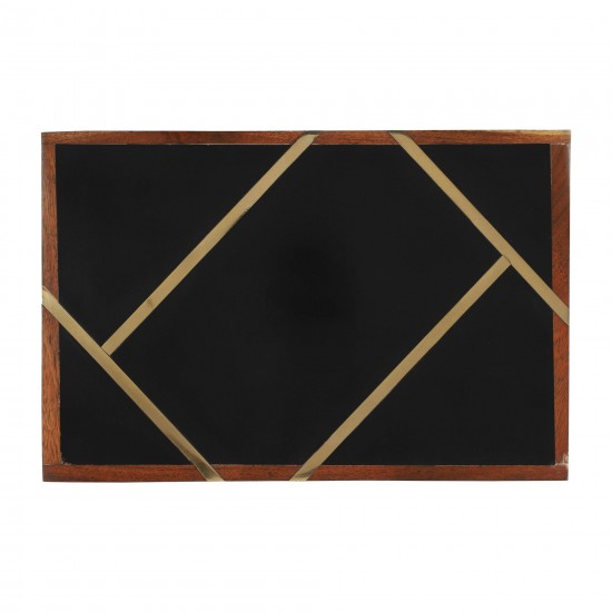 Resin, S/2 10/12" Boxes W/ Gold Inlay, Black