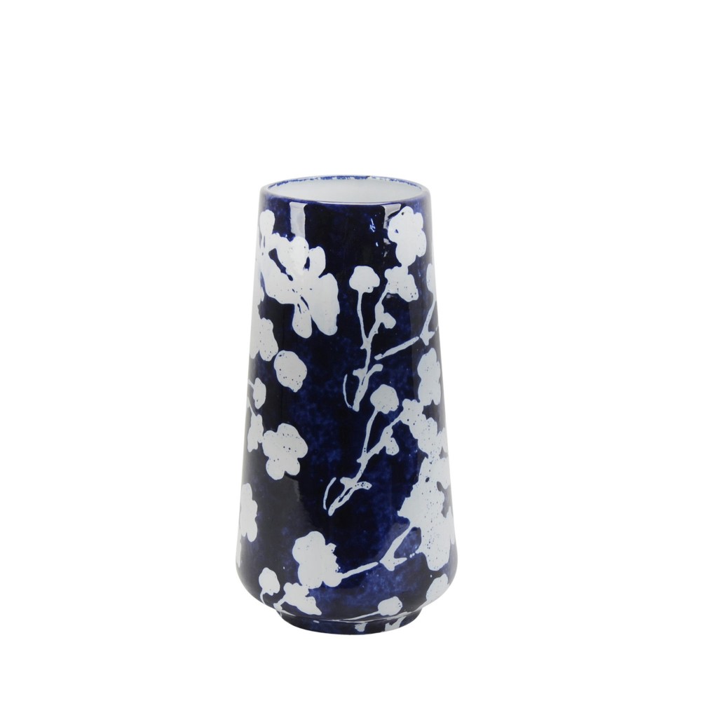 Ceramic 12.5" Floral Vase, Blue/white