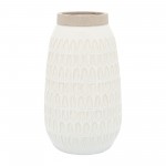 Cer, 10"h Carved Vase, Beige