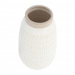 Cer, 10"h Carved Vase, Beige