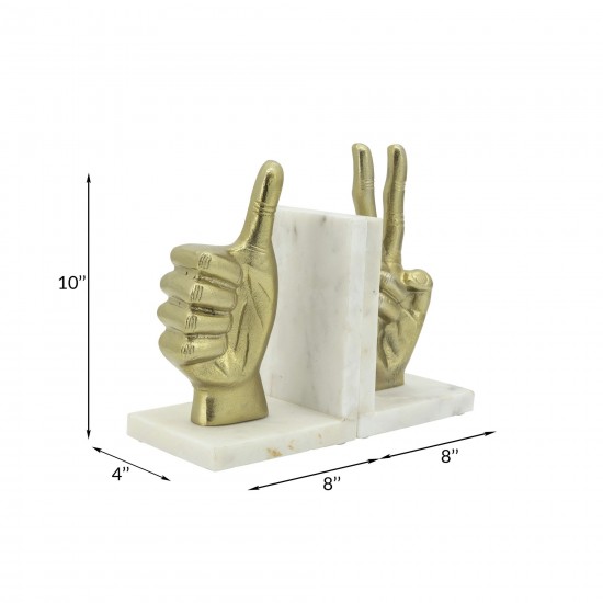 S/2 Hand Sign Bookends, Gold