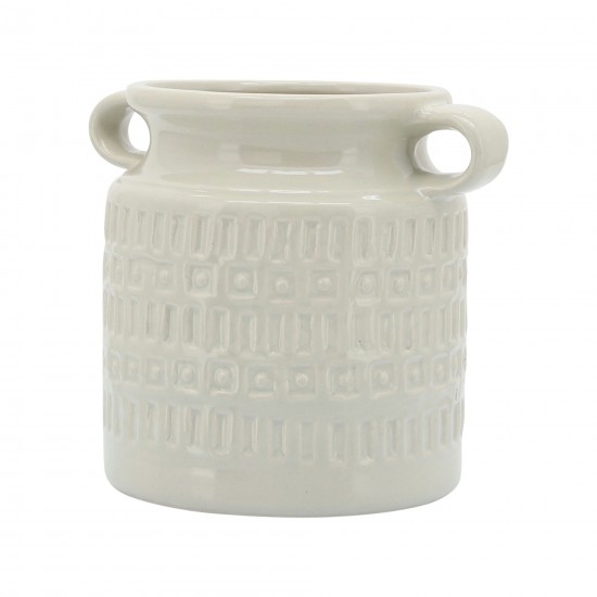 7"h Jar W/ Handles, White