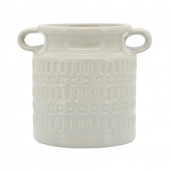 7"h Jar W/ Handles, White