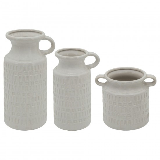 7"h Jar W/ Handles, White