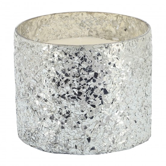 Candle On Silver Crackled Glass 26oz