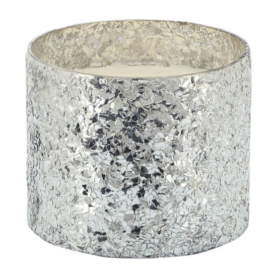 Candle On Silver Crackled Glass 26oz