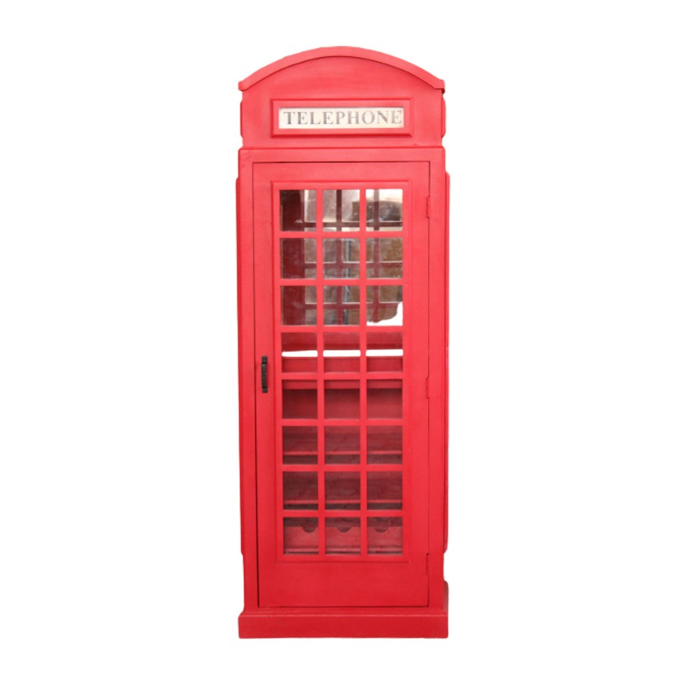 Wood, 81"h, Telephone Booth Bar, Red