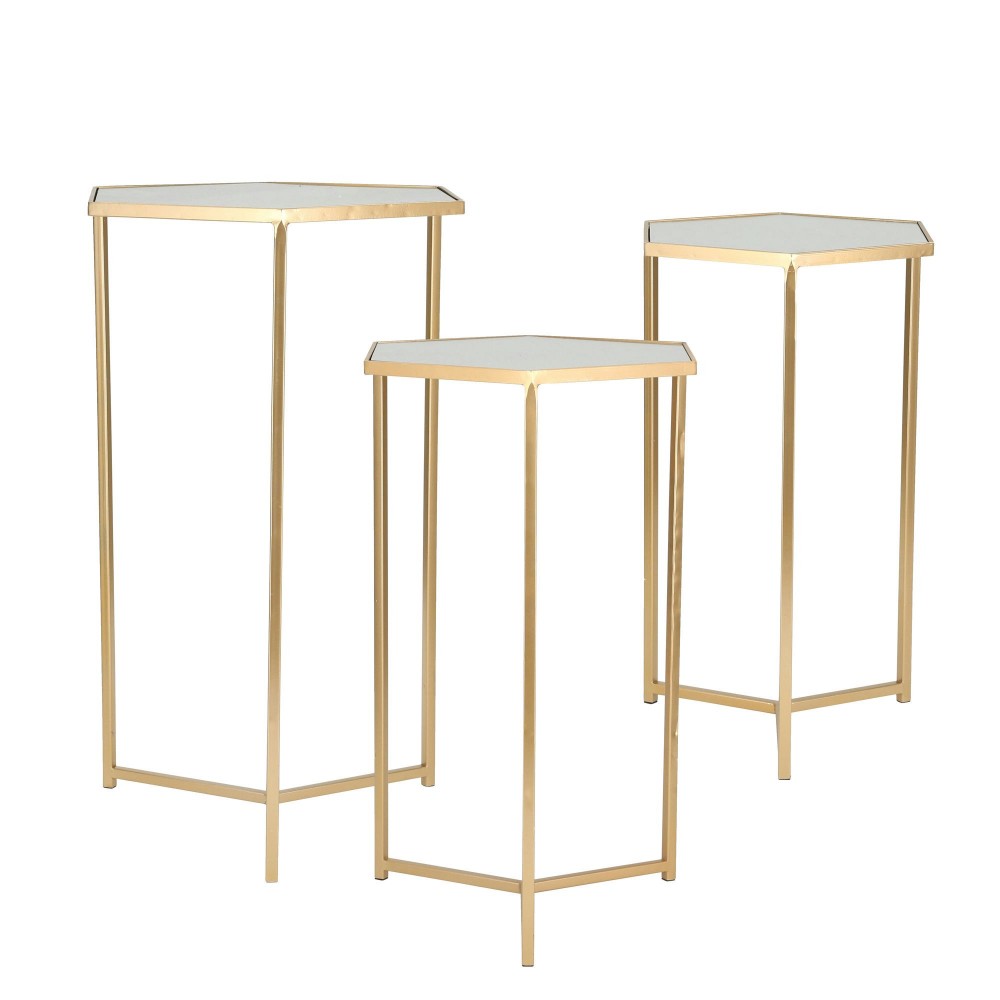 S/3 Metal/mirror 28/25/22" Hexagonal Accent Tables