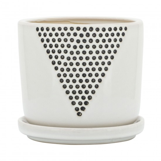 S/2 5/6" Triangle Dots Planter W/ Saucer, White