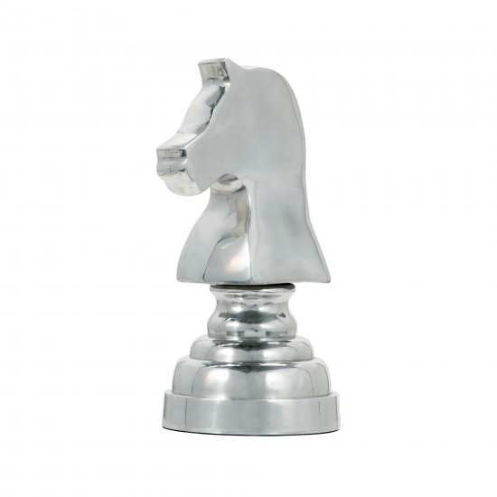 9"h Metal Horse Chess Piece, Silver