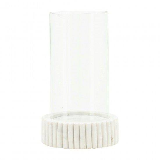 Marble, 11"h Hurricane Holder, White Kd