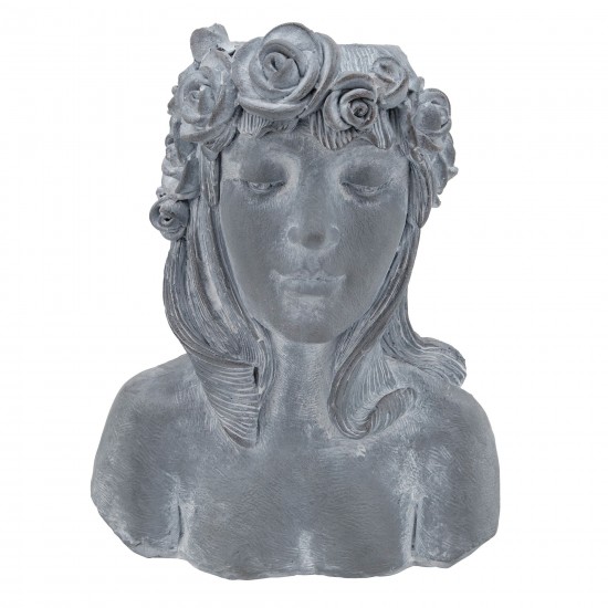 Resin, 19" Lady W/ Roses, Gray