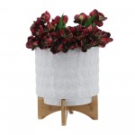 Ceramic 10" Planter On Wooden Stand, White