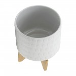 Ceramic 10" Planter On Wooden Stand, White