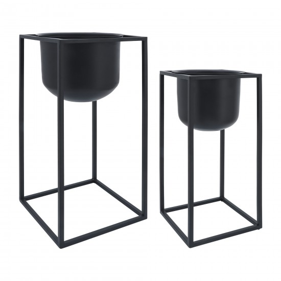 Metal, S/2 10/12"d Planters, Black