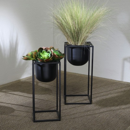 Metal, S/2 10/12"d Planters, Black