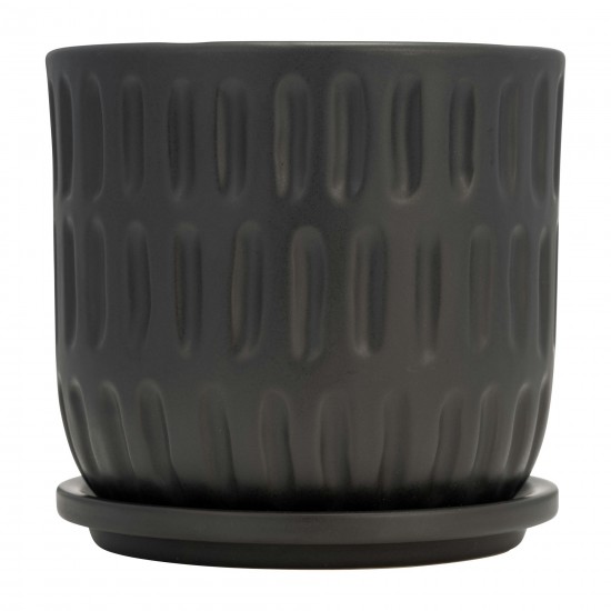 6" Textured Planter W/ Saucer, Matte Black