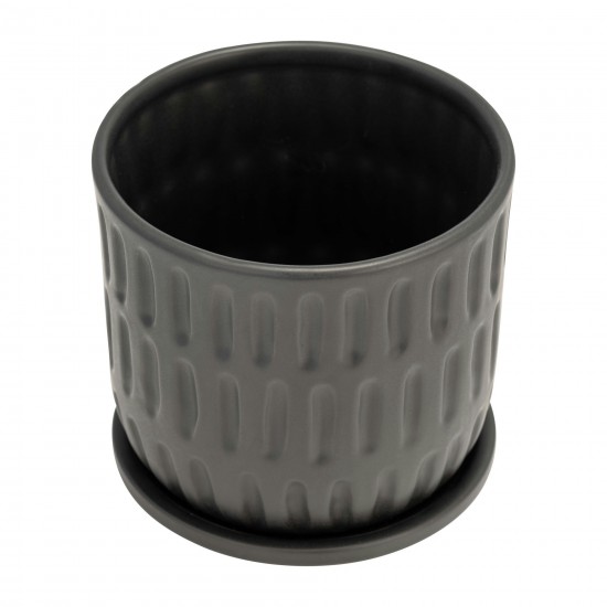 6" Textured Planter W/ Saucer, Matte Black