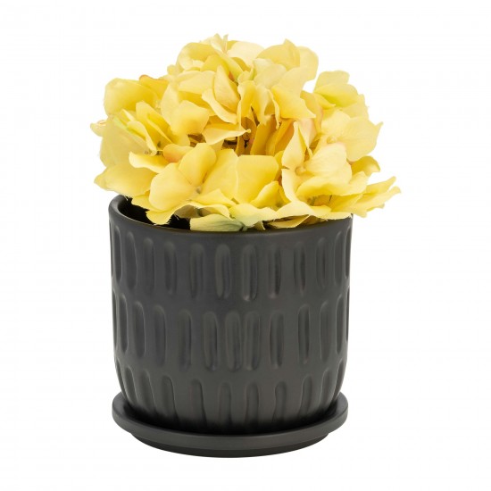 6" Textured Planter W/ Saucer, Matte Black