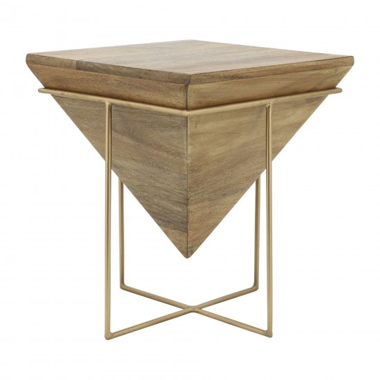 Wood, 18"h Inverted Pyramid Side Table, Brown/gold