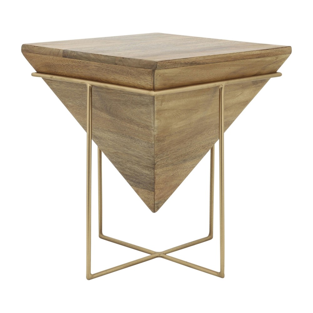 Wood, 18"h Inverted Pyramid Side Table, Brown/gold
