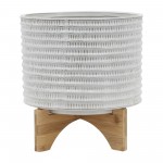 Ceramic 10" Textured Planter On Stand, Ivory