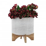 Ceramic 10" Textured Planter On Stand, Ivory