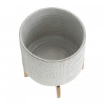 Ceramic 10" Textured Planter On Stand, Ivory