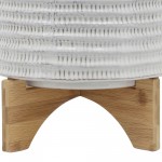 Ceramic 10" Textured Planter On Stand, Ivory