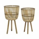 S/2 Wicker Footed Planters 10/12", Natural