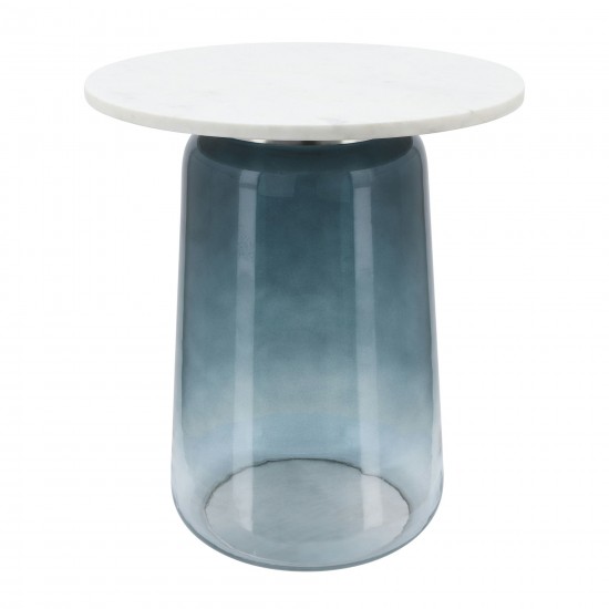 Marble Top, 22"h Side Table Gls Base, Blue