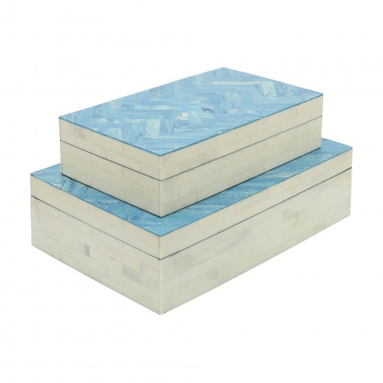 Resin S/2 Herringbone Boxes, Blue