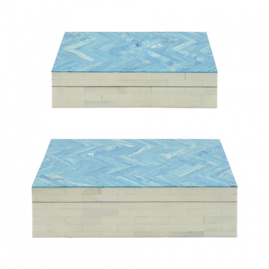 Resin S/2 Herringbone Boxes, Blue