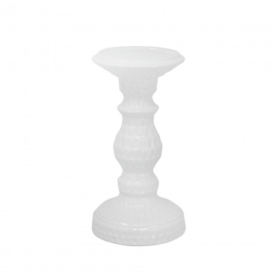 Dimpled White Candle Holder 8"