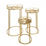 S/3 Gold Accent Tables, Aged Mirror Top