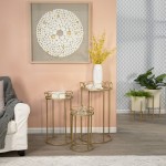 S/3 Gold Accent Tables, Aged Mirror Top