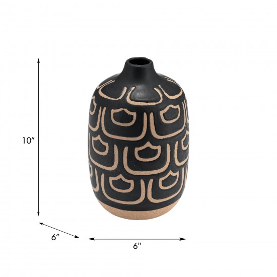 Cer, 10" Decorative Vase, Black/tan
