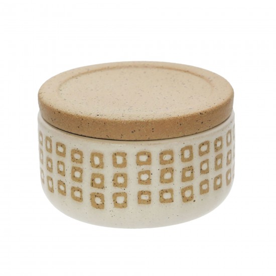 Ceramic 4" Covered Dotted Jar, Sand