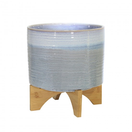 Ceramic 10" Planter On Stand,blue Fade