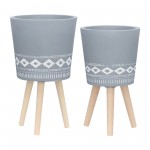 S/2 10/12" Diamond Planter W/ Wood Legs, Gray (kd)