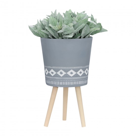 S/2 10/12" Diamond Planter W/ Wood Legs, Gray (kd)