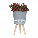 S/2 10/12" Diamond Planter W/ Wood Legs, Gray (kd)