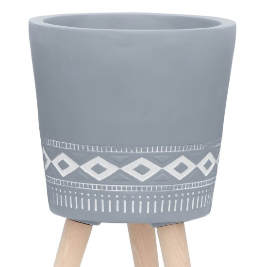 S/2 10/12" Diamond Planter W/ Wood Legs, Gray (kd)