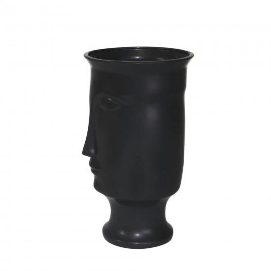 Ceramic 11" Face Vase W/base,black